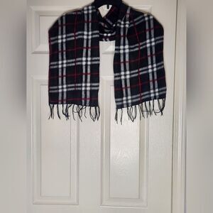 Royal Rossi Checkered 100% CASHMERE Black Gray Red White 49"×13" Women's Scarf